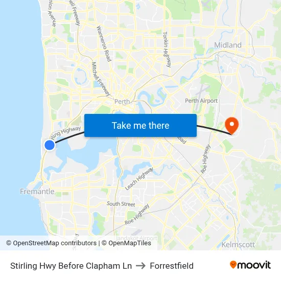 Stirling Hwy Before Clapham Ln to Forrestfield map