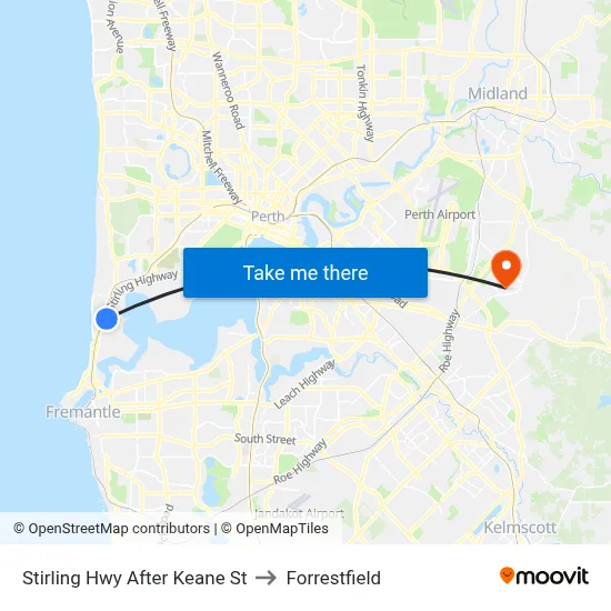 Stirling Hwy After Keane St to Forrestfield map