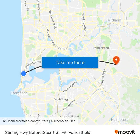 Stirling Hwy Before Stuart St to Forrestfield map