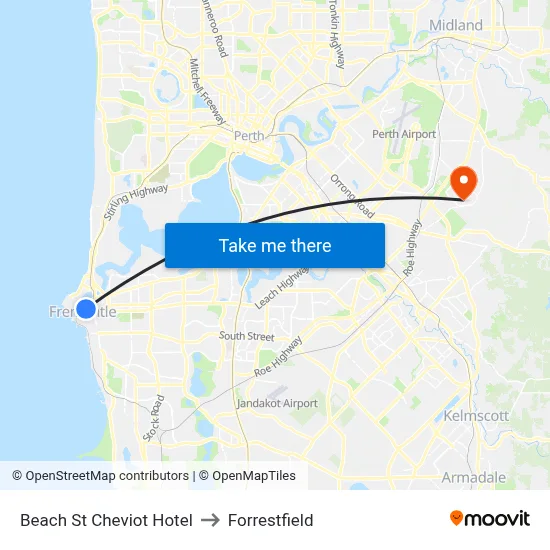Beach St Cheviot Hotel to Forrestfield map
