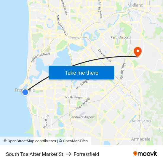 South Tce After Market St to Forrestfield map