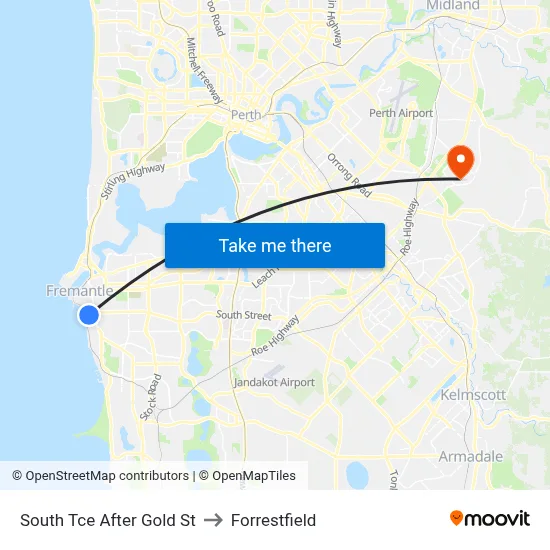 South Tce After Gold St to Forrestfield map