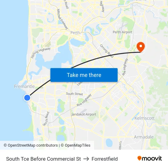 South Tce Before Commercial St to Forrestfield map