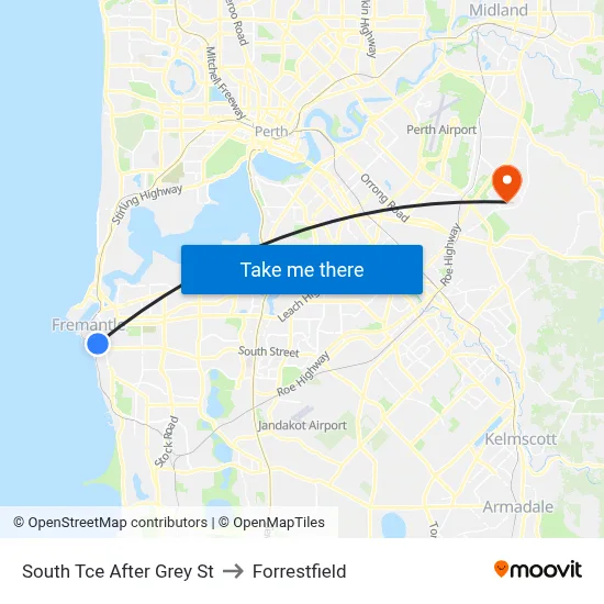 South Tce After Grey St to Forrestfield map