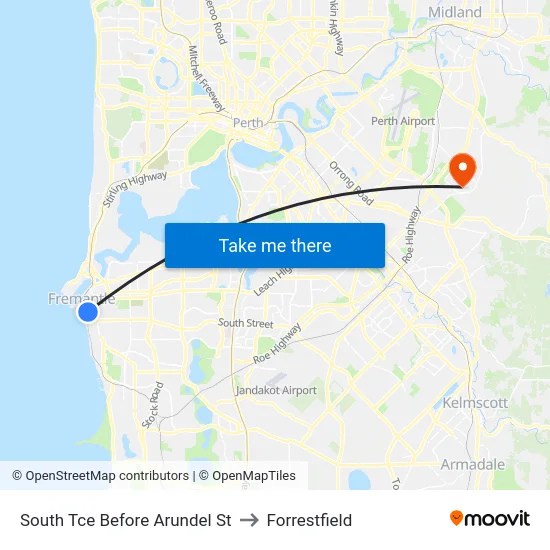 South Tce Before Arundel St to Forrestfield map
