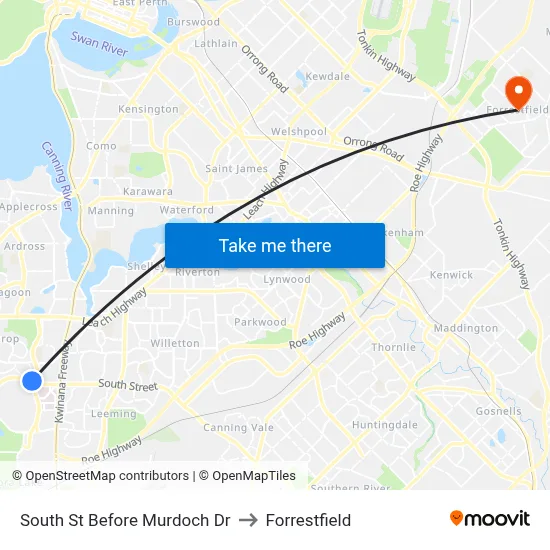South St Before Murdoch Dr to Forrestfield map