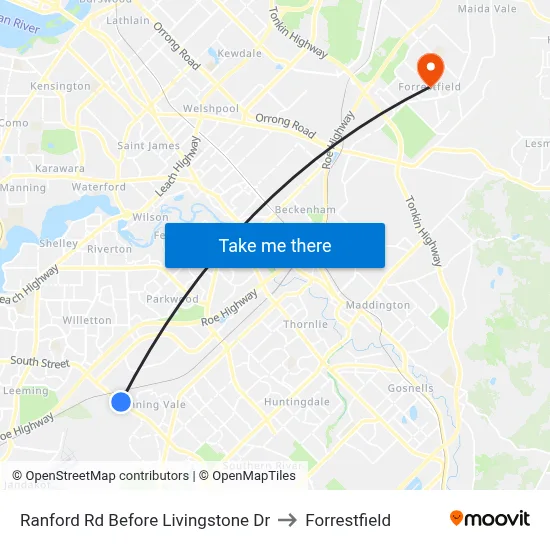 Ranford Rd Before Livingstone Dr to Forrestfield map
