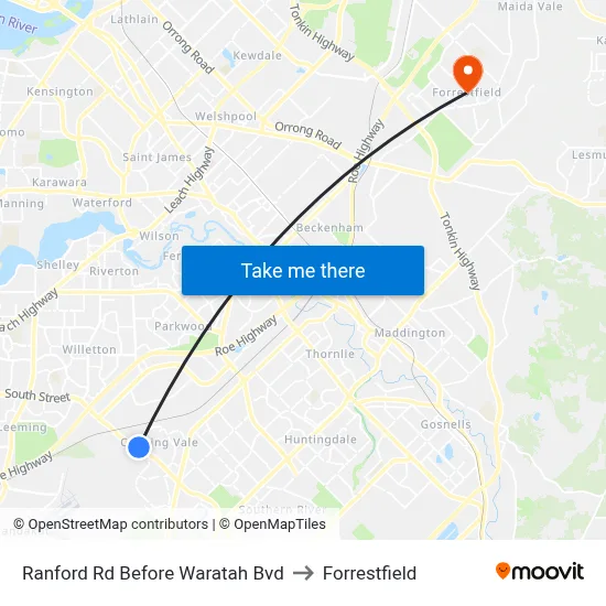 Ranford Rd Before Waratah Bvd to Forrestfield map
