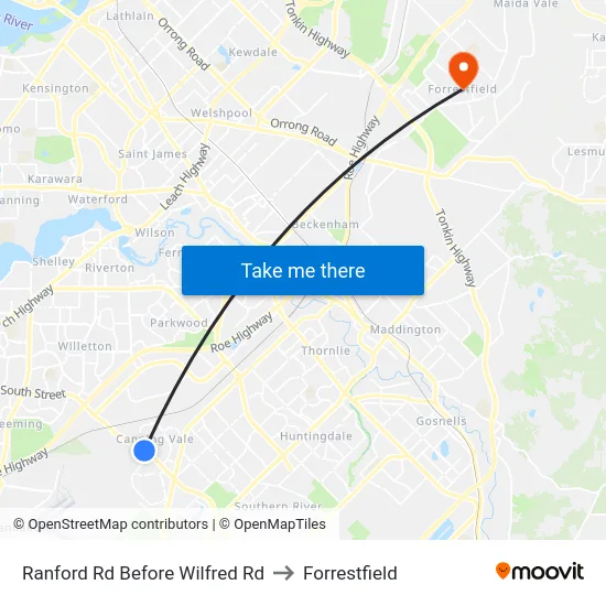 Ranford Rd Before Wilfred Rd to Forrestfield map