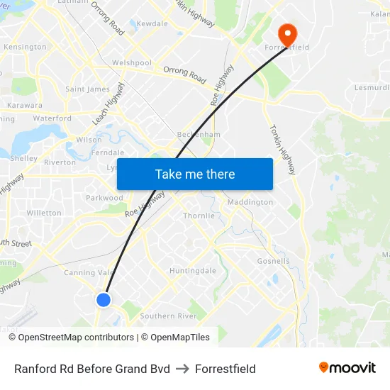 Ranford Rd Before Grand Bvd to Forrestfield map