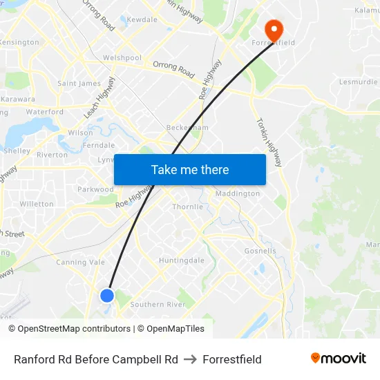 Ranford Rd Before Campbell Rd to Forrestfield map