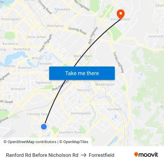 Ranford Rd Before Nicholson Rd to Forrestfield map