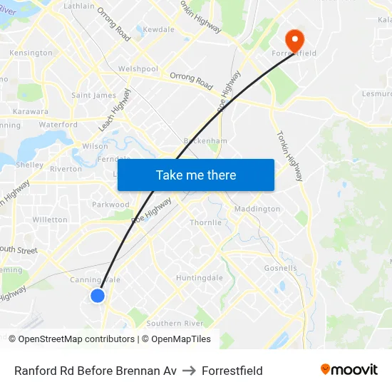 Ranford Rd Before Brennan Av to Forrestfield map