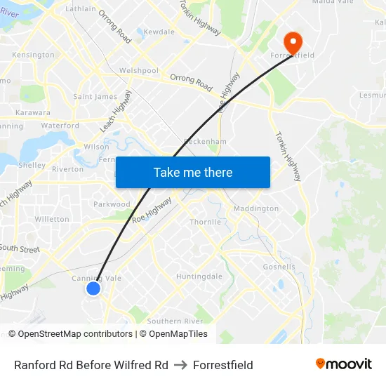 Ranford Rd Before Wilfred Rd to Forrestfield map
