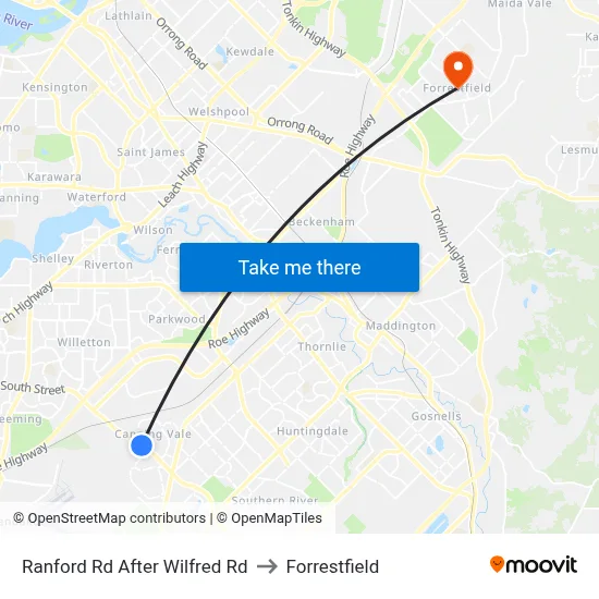 Ranford Rd After Wilfred Rd to Forrestfield map