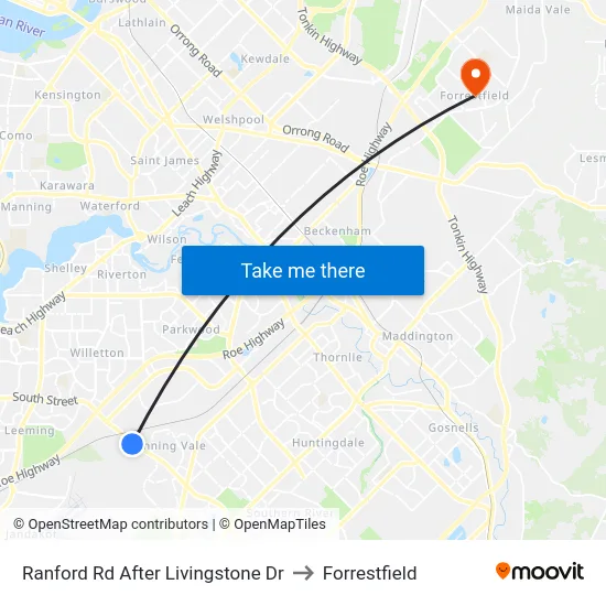 Ranford Rd After Livingstone Dr to Forrestfield map