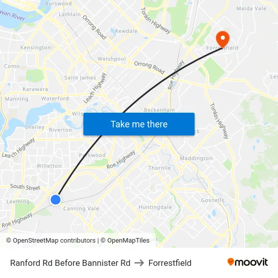 Ranford Rd Before Bannister Rd to Forrestfield map