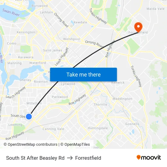 South St After Beasley Rd to Forrestfield map