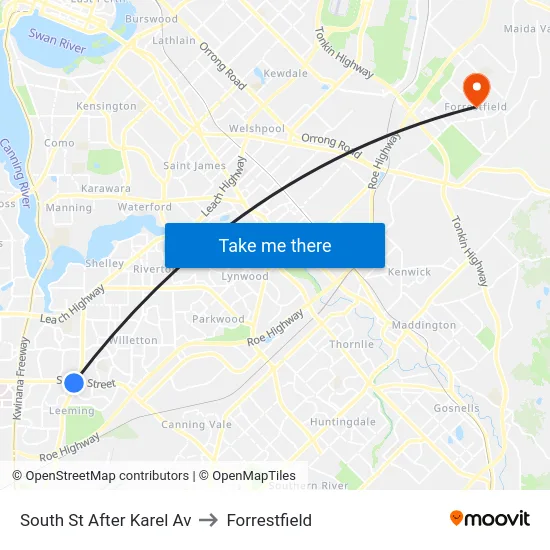 South St After Karel Av to Forrestfield map