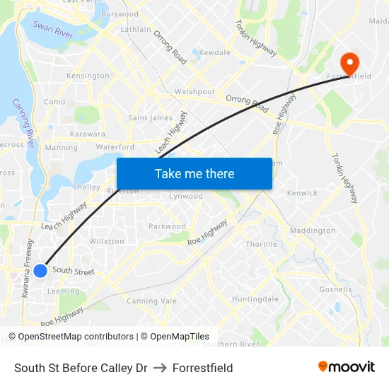 South St Before Calley Dr to Forrestfield map