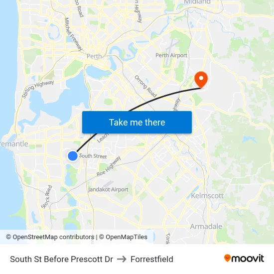 South St Before Prescott Dr to Forrestfield map
