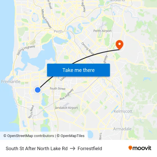 South St After North Lake Rd to Forrestfield map