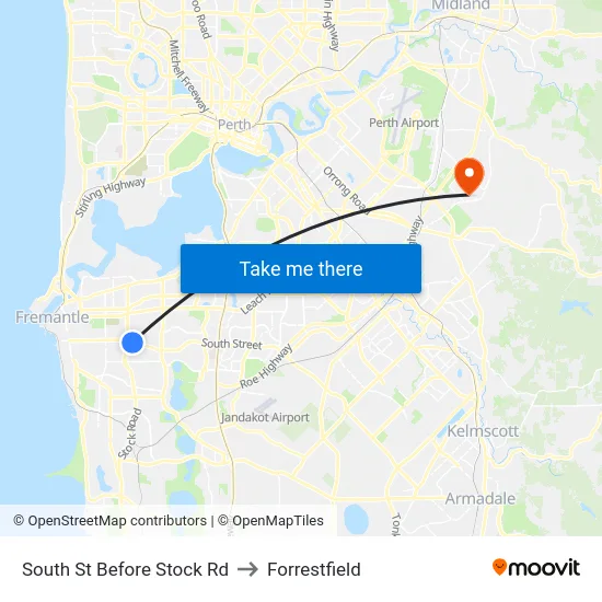 South St Before Stock Rd to Forrestfield map
