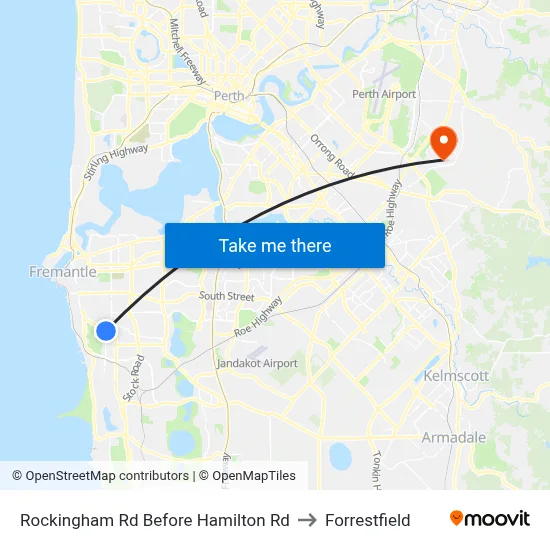 Rockingham Rd Before Hamilton Rd to Forrestfield map