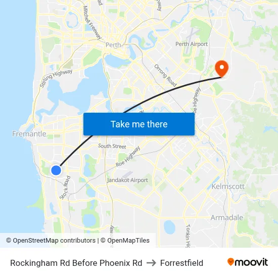Rockingham Rd Before Phoenix Rd to Forrestfield map