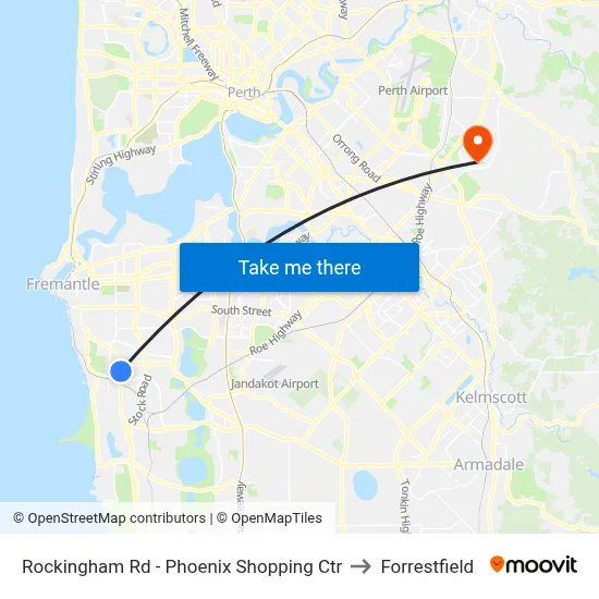 Rockingham Rd - Phoenix Shopping Ctr to Forrestfield map