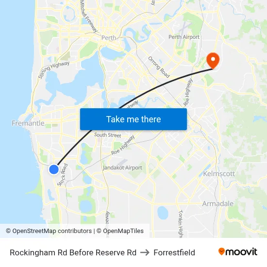 Rockingham Rd Before Reserve Rd to Forrestfield map