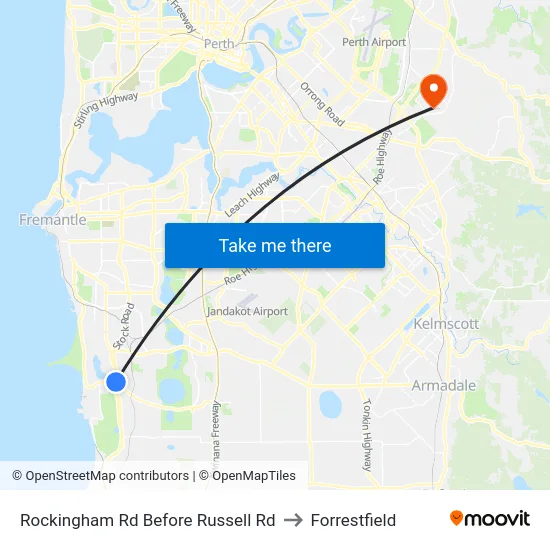 Rockingham Rd Before Russell Rd to Forrestfield map