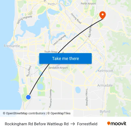 Rockingham Rd Before Wattleup Rd to Forrestfield map
