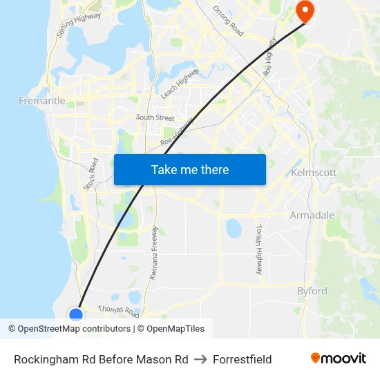 Rockingham Rd Before Mason Rd to Forrestfield map