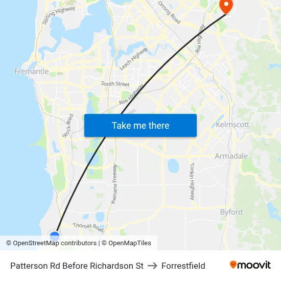Patterson Rd Before Richardson St to Forrestfield map