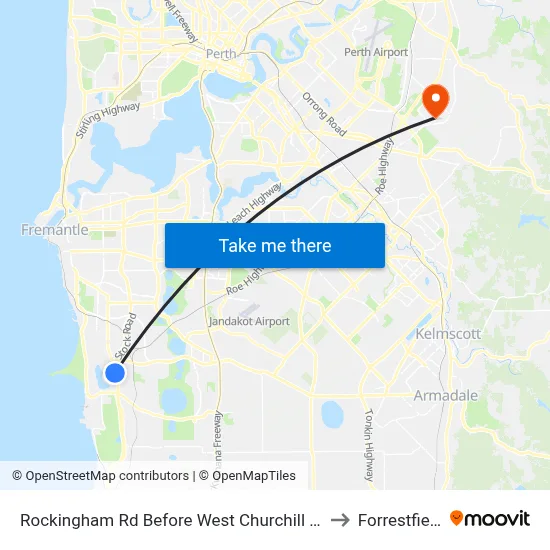 Rockingham Rd Before West Churchill Av to Forrestfield map