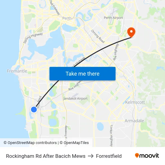 Rockingham Rd After Bacich Mews to Forrestfield map