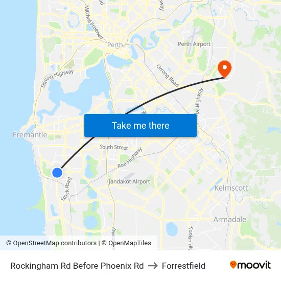 Rockingham Rd Before Phoenix Rd to Forrestfield map