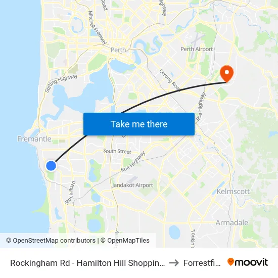Rockingham Rd - Hamilton Hill Shopping Ctr to Forrestfield map