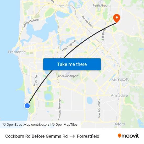 Cockburn Rd Before Gemma Rd to Forrestfield map
