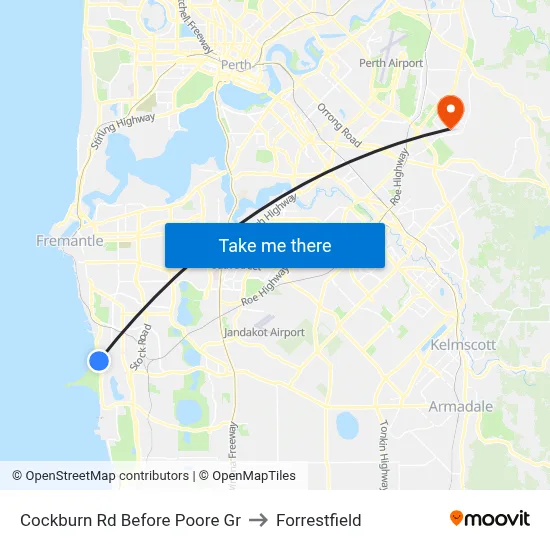 Cockburn Rd Before Poore Gr to Forrestfield map