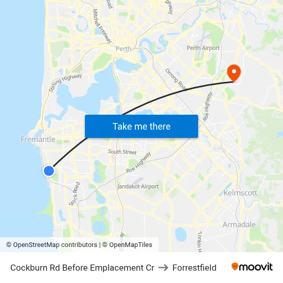 Cockburn Rd Before Emplacement Cr to Forrestfield map
