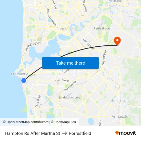 Hampton Rd After Martha St to Forrestfield map