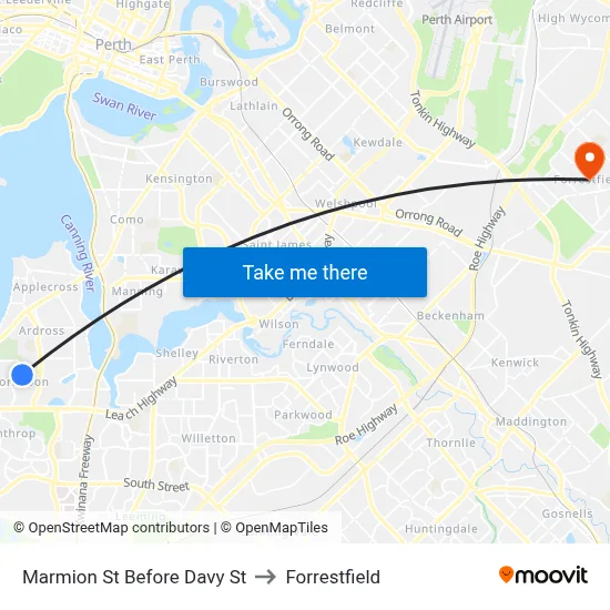 Marmion St Before Davy St to Forrestfield map