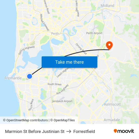 Marmion St Before Justinian St to Forrestfield map