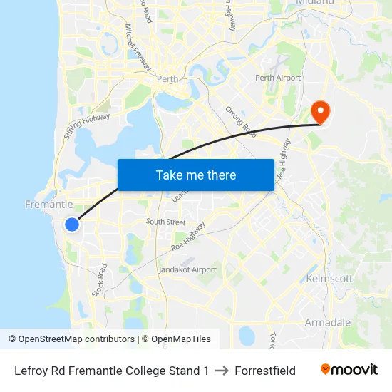 Lefroy Rd Fremantle College Stand 1 to Forrestfield map