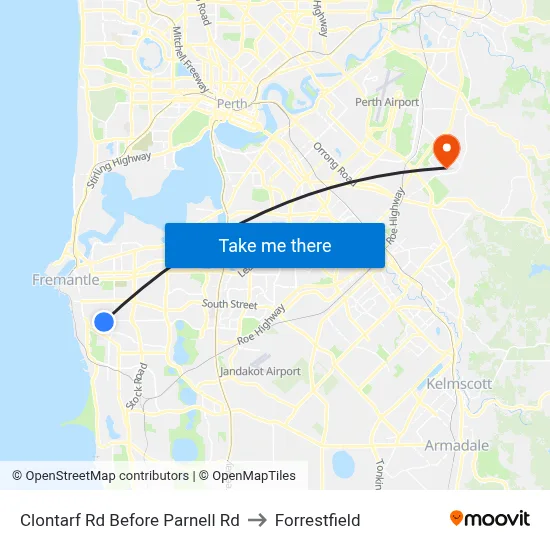 Clontarf Rd Before Parnell Rd to Forrestfield map