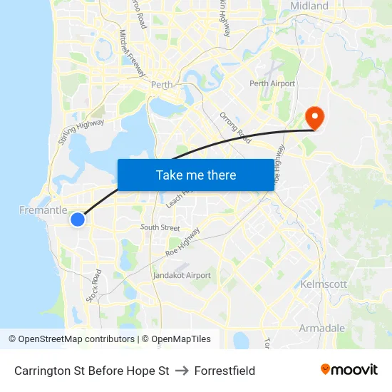 Carrington St Before Hope St to Forrestfield map