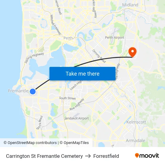 Carrington St Fremantle Cemetery to Forrestfield map