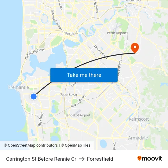 Carrington St Before Rennie Cr to Forrestfield map